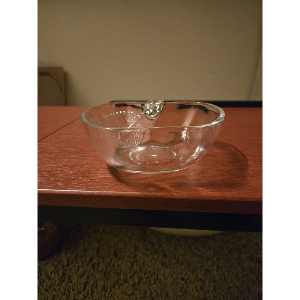 Vintage Clear Glass Apple Shaped Small Bowl with Embossed Leaf Design‎ Indonesia